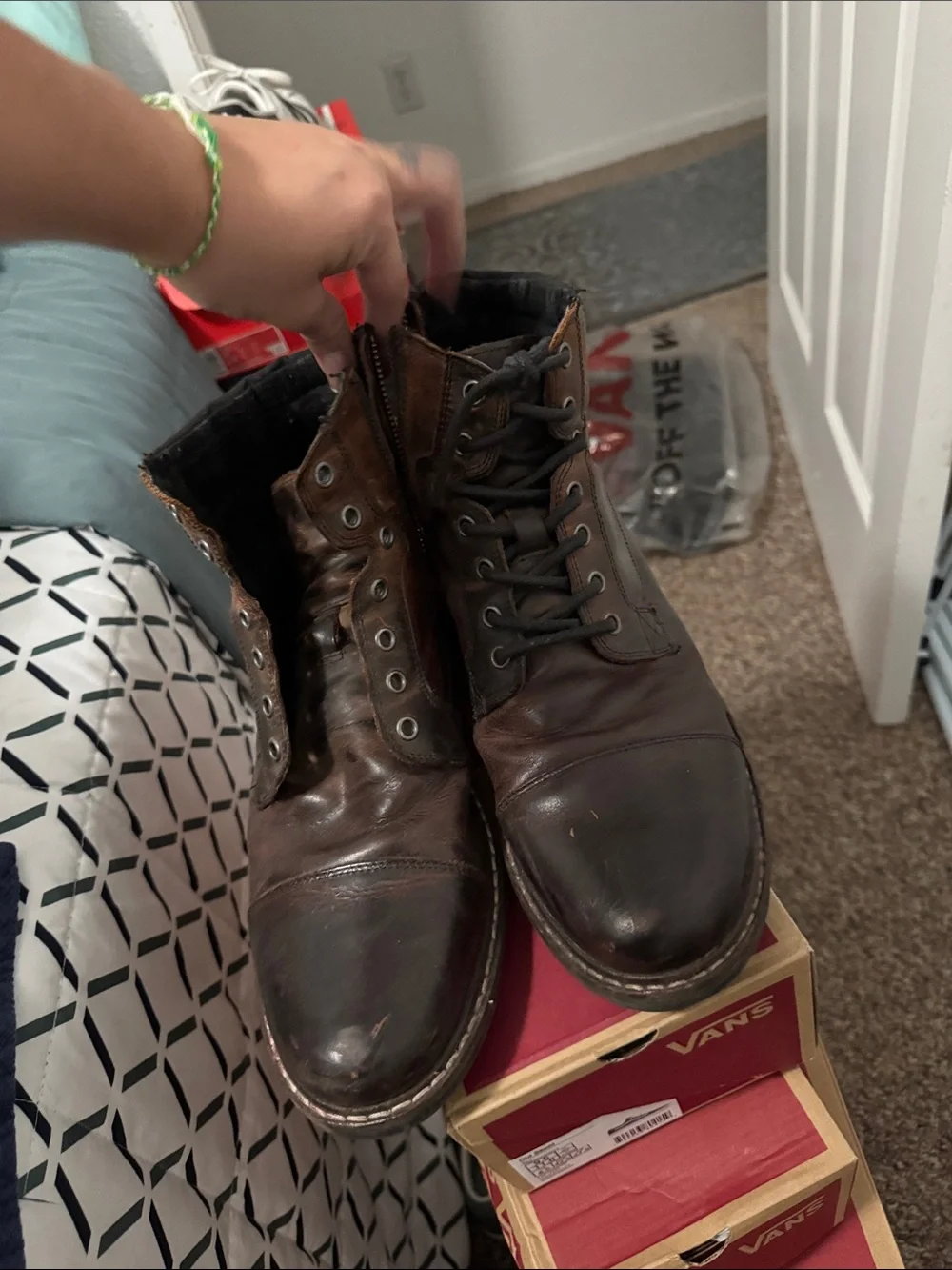 Men's Brown Leather Lace-Up Work Boots with Padded Collar